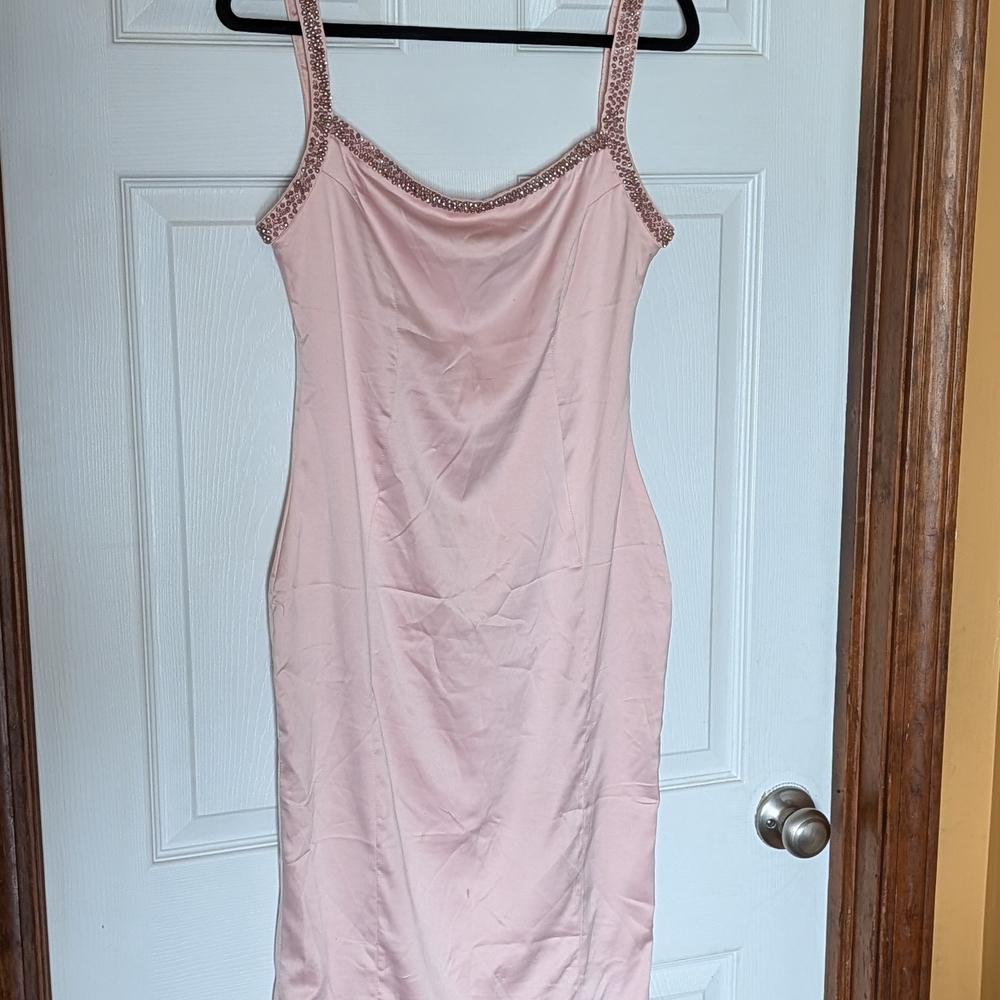 AKIRA Pale Pink Embellished Slip Dress
